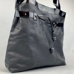 Small Faux Patent Leather & Leather Tote